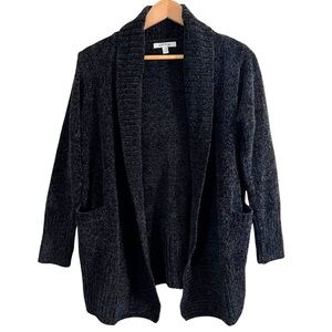 Orvis Womens Cardigan Sweater Chenille Size Small Black Open Front Soft Cozy